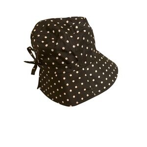 Totes Womens Black White Polka Dot Rain Bucket Hat One Size Bow Accent